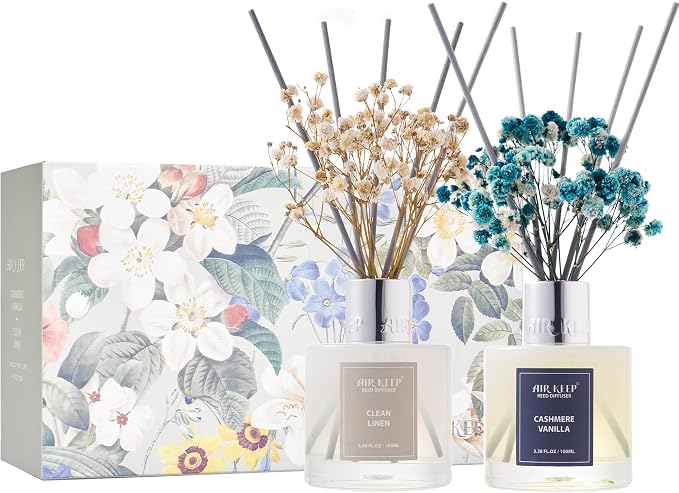 Reed Diffuser 3.38 oz (100ml) 2pk,Clean Linen/Cashmere Vanilla Scented Reed Diffuser Set,Reed Diffuser & Oil Diffuser Sticks, Aromatherapy, Home & Kitchen Décor,Fragrance and Gifts