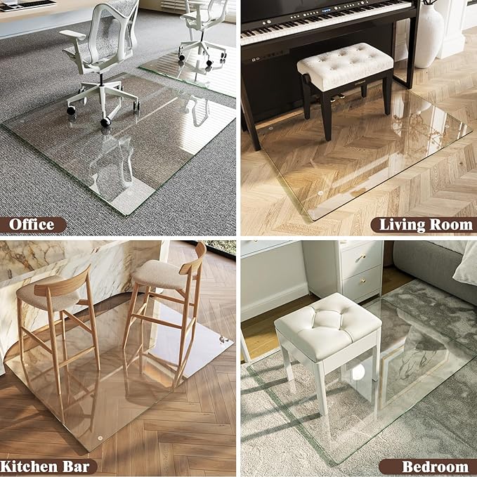 Koonmi Tempered Glass Chair Mat 40"x60" - Premium Office Chair Mat for Hardwood Floors & Low-Pile Carpet with 4 Non-Slip Pads - Thick Scratch-Resistant Surface