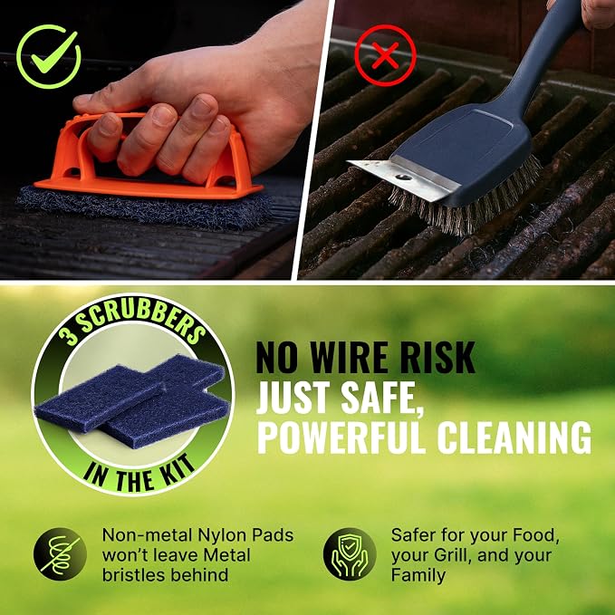 Grill Care Kit - BBQ Grid and Grill Grate Cleanser, Exterior Cleaner, and Scrubber by Citrusafe (16 oz Each)