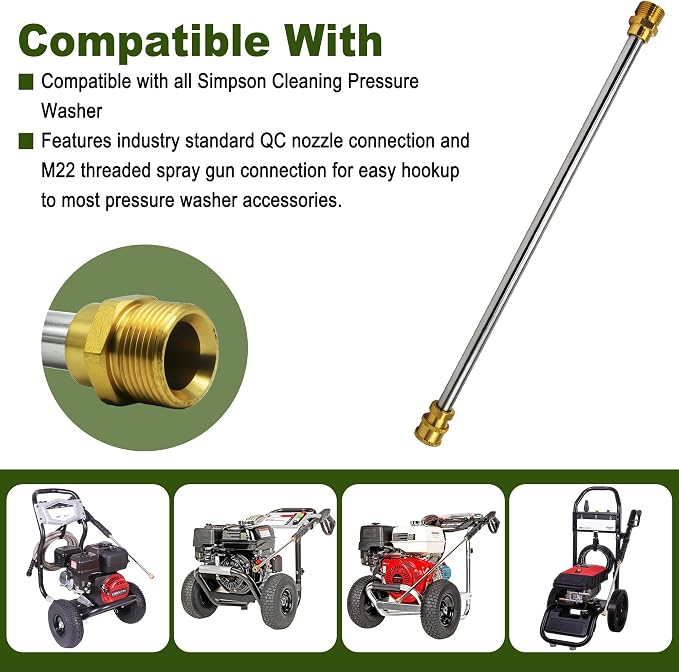 16-Inch Pressure Washer Wand, Replacement for Simpson Cleaning 80149, Fit for Cold Water Use up to 3600 PSI, Silver