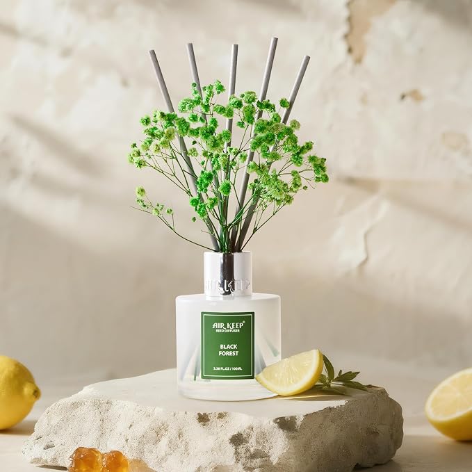 Reed Diffuser Set,3.38 fl oz (100 ml) - Black Forest Oil Diffusers with 8 Reed Sticks, Home Fragrance Reed Diffuser for Bathroom Shelf Decor