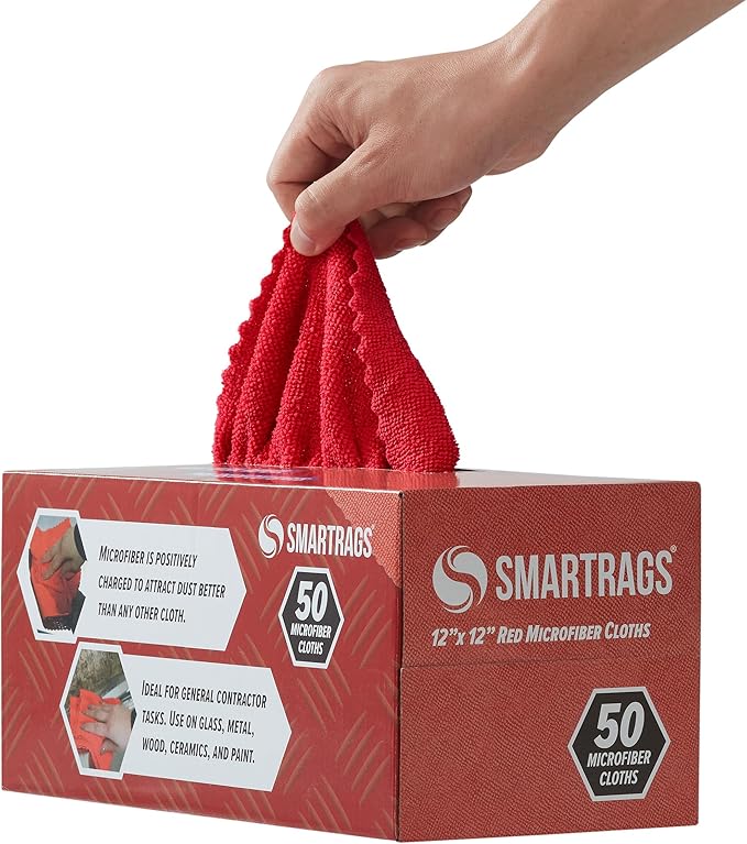 Arkwright Smart Rags in Box - (Pallet of 14400) Lint Free Microfiber Cleaning Cloth, Scratch & Streak-Free, Dispensable Wash Towels for Cars, Window Glass, and Auto Shop, 12 x 12 in, Red