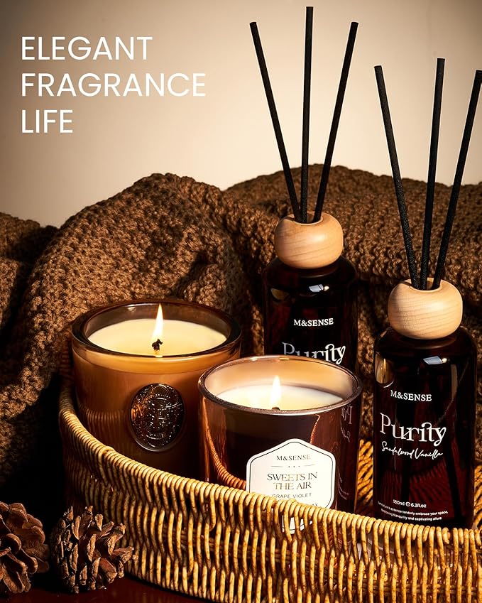 M&SENSE Reed Diffuser Set, Wild Fig Honey, 6.3 oz Natural Essential Oil | Non-Toxic Organic, Long-Lasting Fragrance, Ideal for Living Room, Dining Room, Gifts for Women
