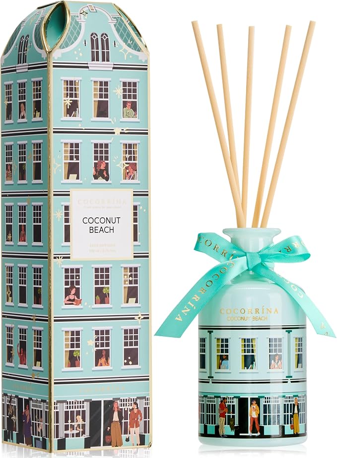 Reed Diffuser - Coconut Beach 6.76 fl oz Reed Diffuser with 8 Sticks Home Fragrance Bathroom Shelf Decor (Festive House Collection)