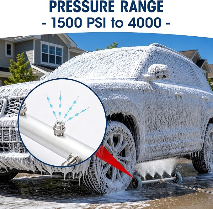 16 Inch Undercarriage Pressure Washer Attachment, Pressure Washer Undercarriage Cleaner, Under Car Washer Attachment with 3 Extension Wand, 4000 PSI