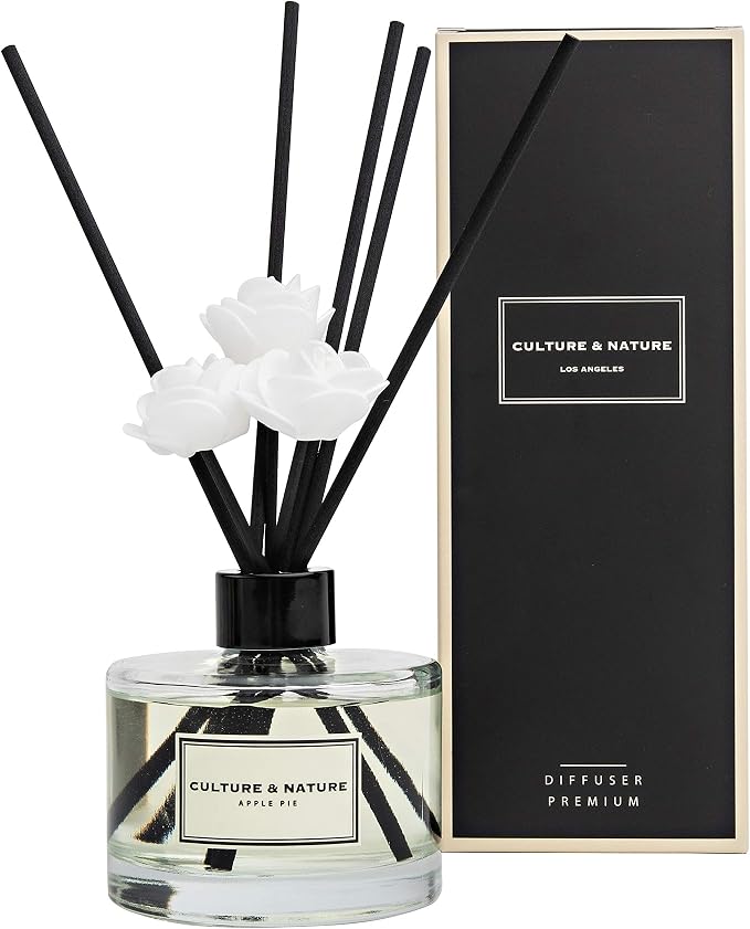 CULTURE & NATURE Reed Diffuser Set 6.7oz (200ml) Apple Pie Scented Diffuser with Sticks Home Fragrance Reed Diffuser for Bathroom Shelf Decor