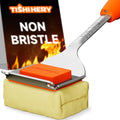 Grill Brush Bristle-Free with Scraper, Kevlar Steam BBQ Cleaner, Orange | Non-Metal Bristle, Replaceable Head, 17" Handle, 4-in-1 Scraper, for Porcelain, Ceramic, Stainless Steel, Cast Iron Grate
