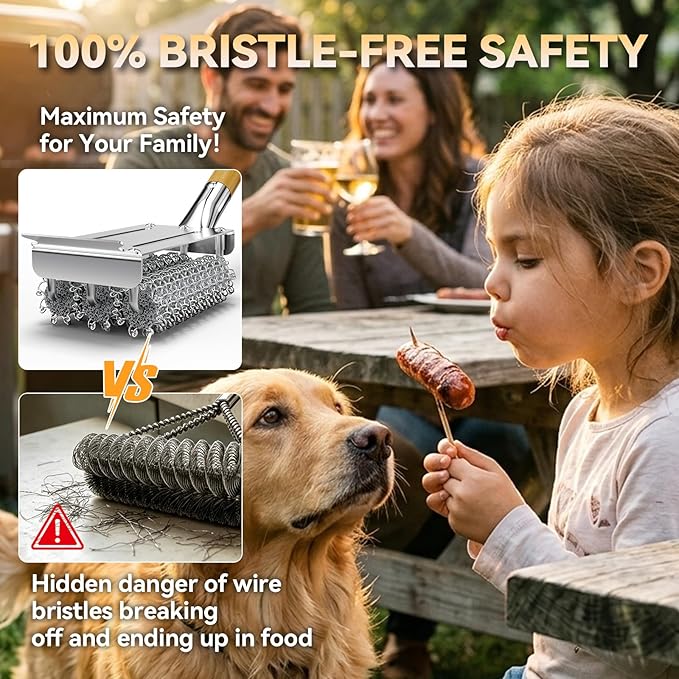 HOUSE AGAIN Grill Brush and Scraper Bristle Free with Dual Grip, 304 Stainless Steel Food-Grade Brush Head, Outdoor Grill Cleaning Brush Safe BBQ Grill Accessories Cleaner for Porcelain/Weber/Charcoal