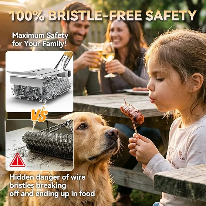 HOUSE AGAIN Grill Brush and Scraper Bristle Free with 3 Replacement Head 304 Stainless Steel Food-Grade Grill Accessories, Safe BBQ Cleaner Brush Strong Barbecue Cleaning Brush for Outdoor Grill Grate