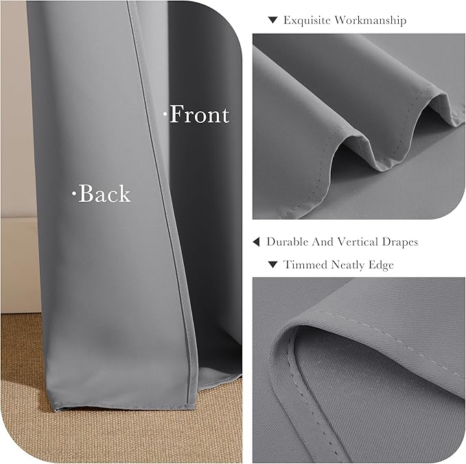 PONY DANCE Sliver Grey Blackout Curtains for Bedroom 63 Inch Length 2 Panels Set, Thermal Insulated Energy Saving Grommet Top Window Treatment Drapes for Living Room, W34 x L63 Inch