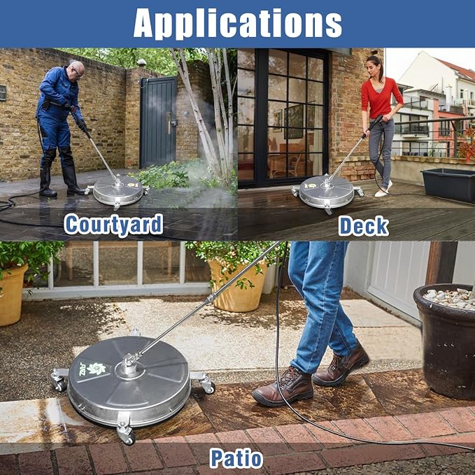 JANZ 18'' Pressure Washer Surface Cleaner | 4 Wheels, Stainless Steel Housing, 1/4'' Quick Plug, 2 Extension Wands, 2 Replacement Nozzles and 3 Spray Nozzles,4000 PSI