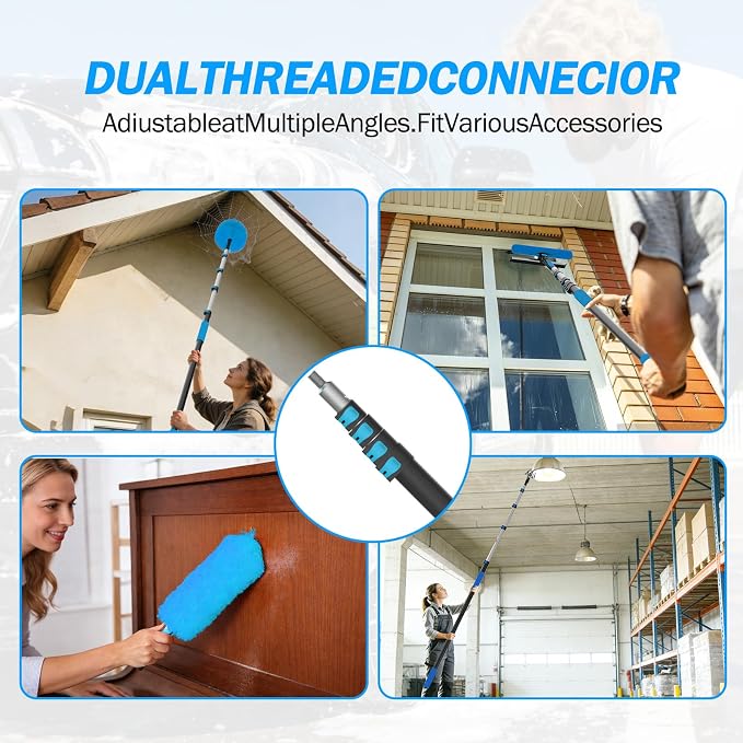 16FT Reach Telescopic Extension Pole, 3-12FT Paint Roller Extension Pole with Flip-Lock Design, Aluminum Alloy Threaded Head for Painting Cleaning Dusting & Window Washing Tools