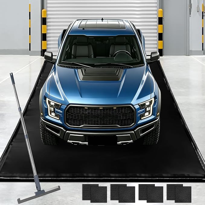 ToLanbbt 8'6" x 20' Garage Floor Mat, Heavy Duty Water Containment Mat with 1.2" Raised Edges, Protection from Snow Mud Rain and Oil, Non-Slip Garage Parking Mat for SUVs Trucks
