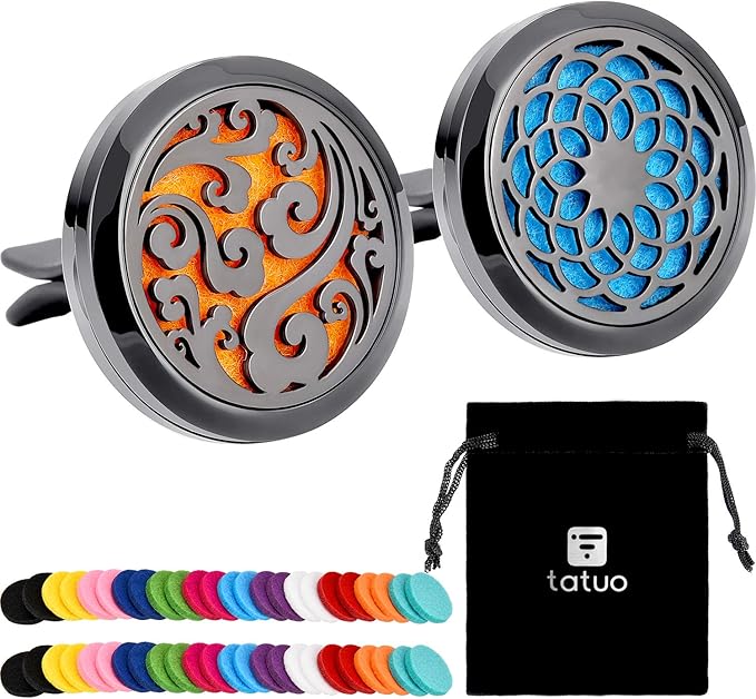 2 Pieces 316L Car Aromatherapy Oil Diffuser Air Freshener with 48 Felt Pad (Cloud, Sunflower Patterns)