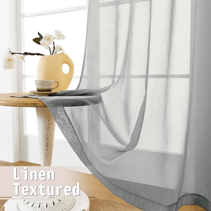 Tollpiz Sheer Door Curtain Closet Linen Textured Curtains Sheer Doorway Light Filtering Voile Patio Glass Door Rod Pocket Curtain French Door, 54 x 72 inches Long, Silver Grey, Set of 1 Panel