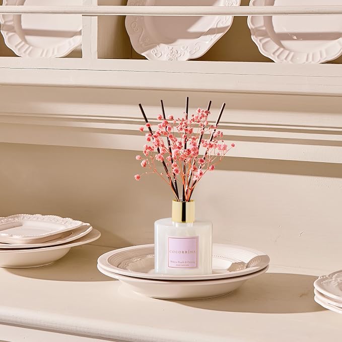 Reed Diffuser Sets - 6.7 oz. White Peach& Oolong Scented Diffuser with 8 Sticks Home Fragrance Reed Diffuser for Bathroom Shelf Decor