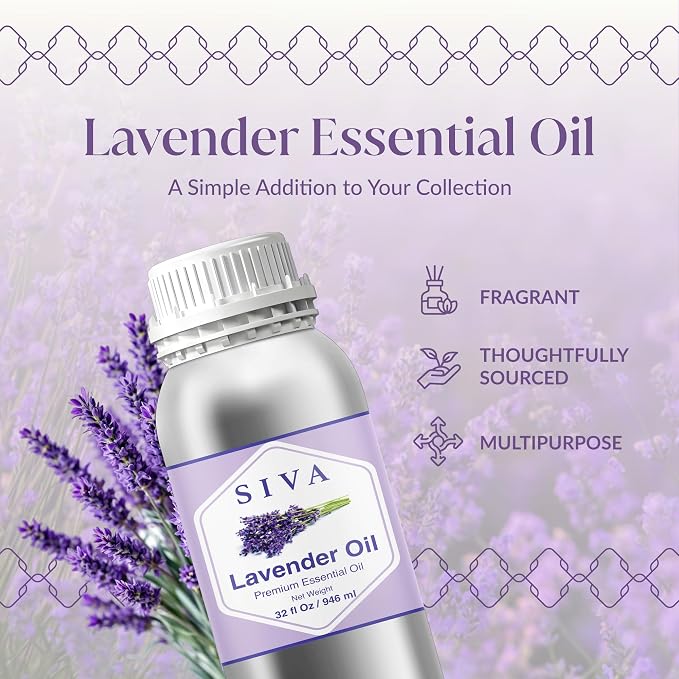 Siva Lavender Essential Oil, Huge Bottle, Large Size, 32 Fl Oz (946 ml) | Lavender Oil for Diffuser, Humidifier, Linen Spray, Skin Care, Hair Care, Body Massage, Soap, Candle, Bath Salt & DIY Blends
