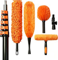30FT High Reach Duster Kits with Dual Action Flip-Lock & Screw Fixing Design, 5-24FT Extension Pole, Cobweb Duster, Washable Ceiling Fan Cleaner & Window Squeegee for Glass & High Roof