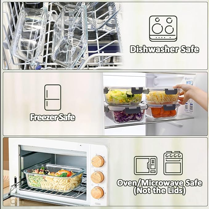 M MCIRCO [80 oz & 36 oz Extra Large Glass Food Storage/Baking Containers Set with Lids, 2 Pack 80 oz(10 cup)&2 Pack 36 oz (4.5 cup) Airtight Glass Container,Microwave,Oven,Freezer and Dishwasher