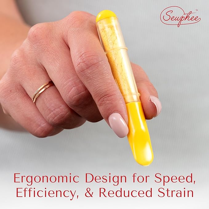 Fabric Markers for Sewing – Ergonomic Tailors Chalk Pen with Improved Dosing Wheel for Sharp Lines - Washable Sewing Chalk Marking Pens that are Compatible with Most Fabrics - White and Yellow 2 Pack