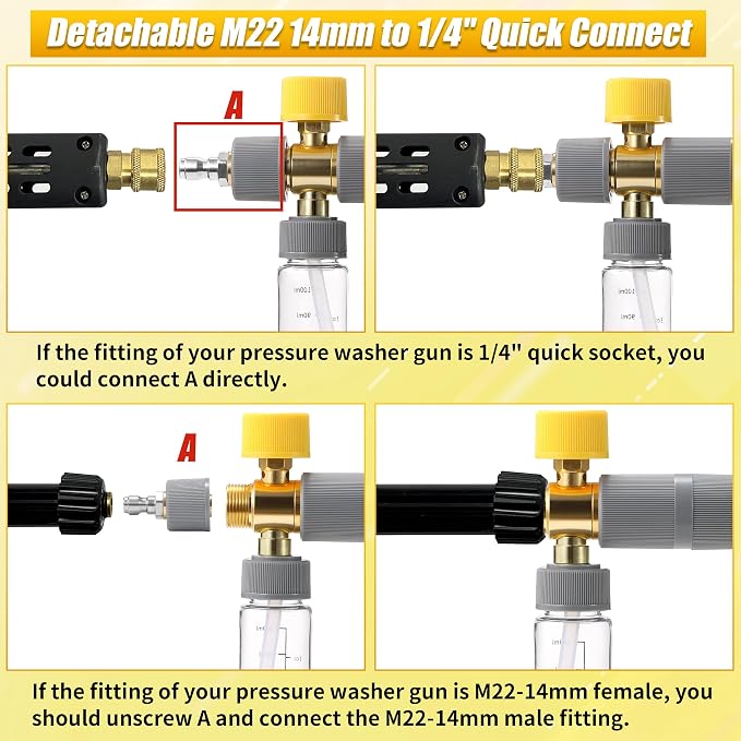 Tool Daily Foam Cannon, Small Foam Cannon for Pressure Washer | 5 Power Washer Nozzle Tips, 1/4 Inch Quick Connect