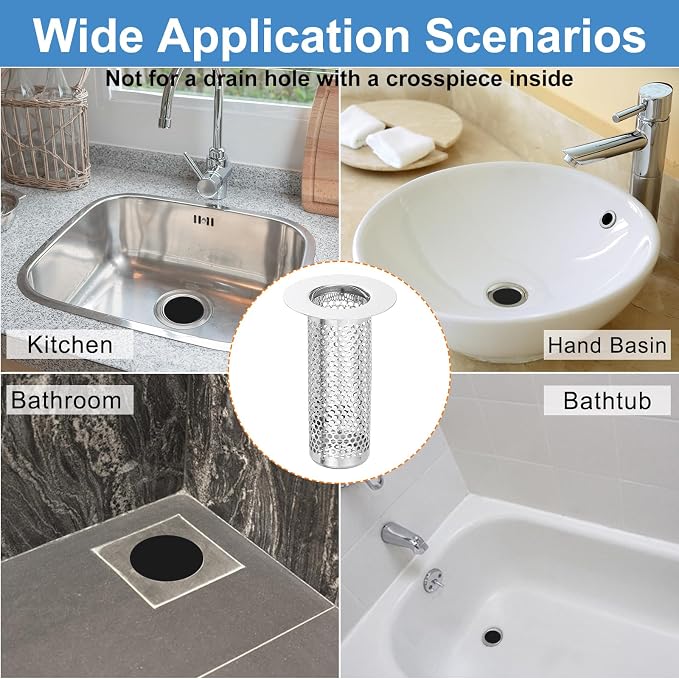 uxcell 4 Pack Shower Drain Strainer, 3.2" x 2.2" 304 Stainless Steel Floor Drain Strainer Deep Sink Hair Catcher for Kitchen Bathroom Balcony Floor Drain, Fit Hole Size from 1.3" to 2.2"