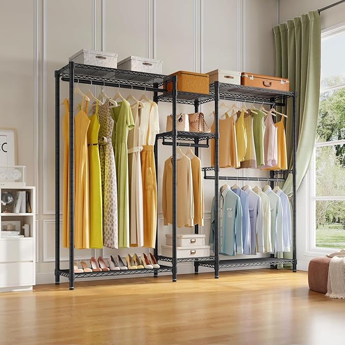 VIPEK Classic V6 Plus Wire Garment Rack Heavy Duty Clothing Rack for Hanging Clothes, Metal Freestanding Closet Wardrobe Rack Portable Clothes Rack, 84.7" L x 15.8" W x 76.4" H, Load 1120lbs, Black
