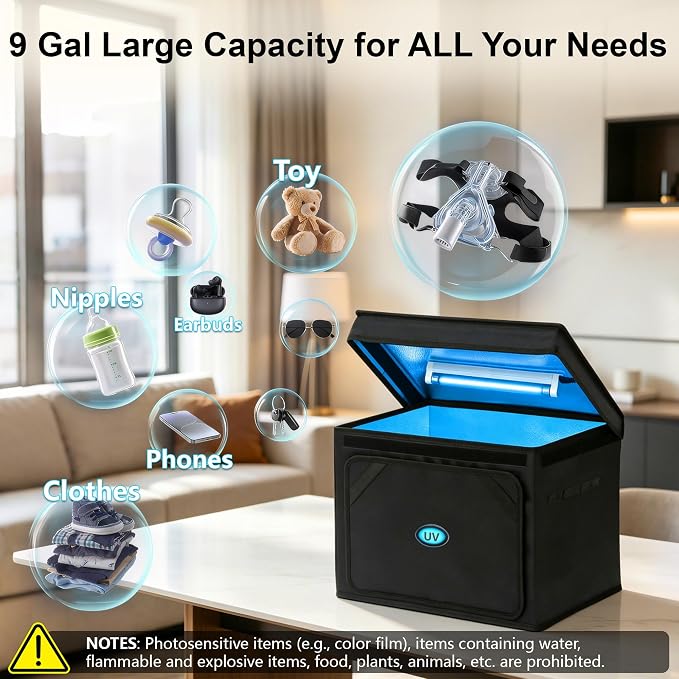 Large UV Sanitizer Box, 36L Portable Sanitizing and Cleaning Machine with 3-Level Timer, O-zone Foldable UV Cleaner Box for Household Use Like Phone, Towel, Key, Etc. with O-zone