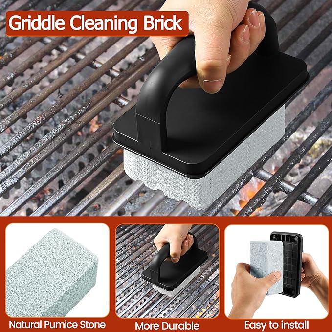 Griddle Cleaning Kit for Blackstone | Professional Flat Top Grill Cleaning Kit, with Heavy Duty Griddle Scraper, Grill Bricks, Scouring Pads & Ergonomic Handles