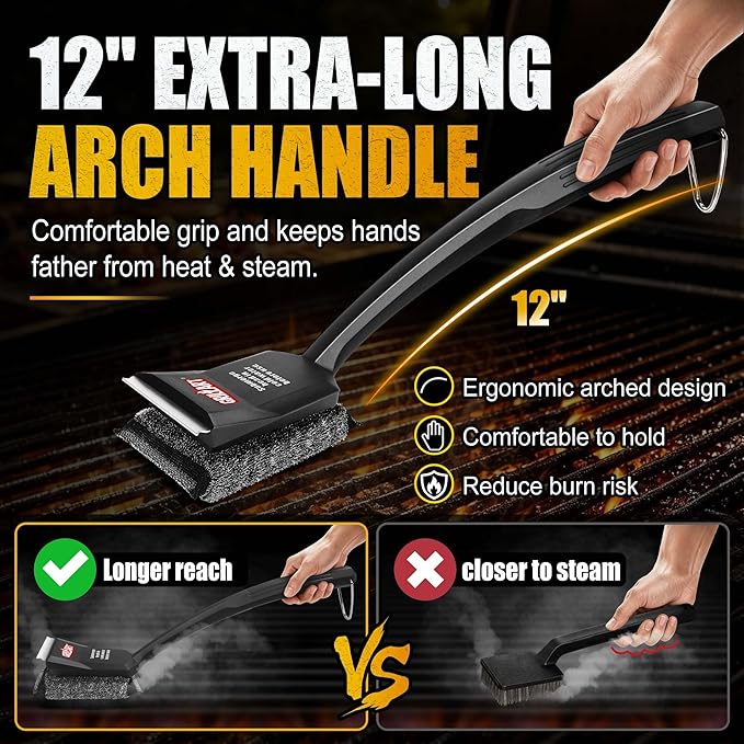 GRILLART Grill Brush Bristle Free, SteamWizards [Safe & Efficient] Grill Cleaner Brush for All Grill Grates, Replaceable Pad BBQ Grill Brush for Outdoor Grill, Grill Accessories, Gifts for Men/Dad
