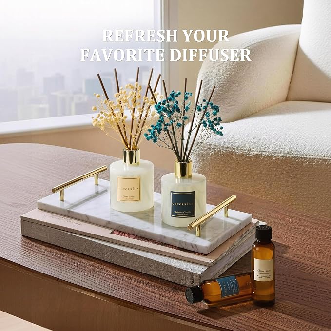 Reed Diffuser Refill Set, 10.2oz Scented Oil Refill 3 Pack, Clean Linen, Cashmere Vanilla, Gardenia, Long Lasting Oil Diffuser Refill with 18 Sticks for Bathroom & Bedroom