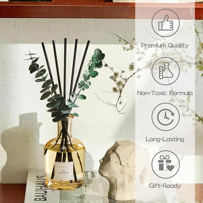 Fig Bloossom Reed Diffuser, 6.76 oz | Real Dried Eucalyptus Leaves, 8 Reeds, Long-Lasting Essential Oil, Home Fragrance, Bedroom or Bathroom Décor