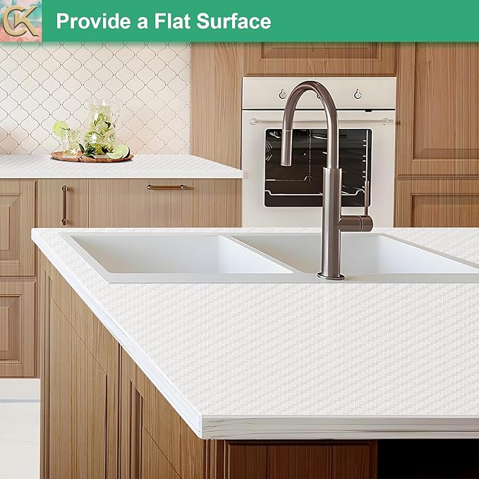 Self-Adhesive Shelf Liner Kitchen Liner, Waterproof Backed Paper Easy Peel and Stick Contact Liner Without Residue for Decor Your Desk Surface, Kitchen Countertops (White, 17.5 x 236.2 inches)