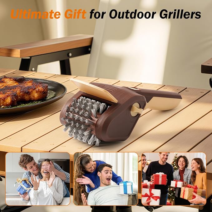 Electric Grill Brush for Outdoor Grill, Electric BBQ Grill Cleaner | Rechargeable Electric BBQ Grill Cleaning Stainless Steel Brush, Grill Scraper, BBQ Accessories Brown