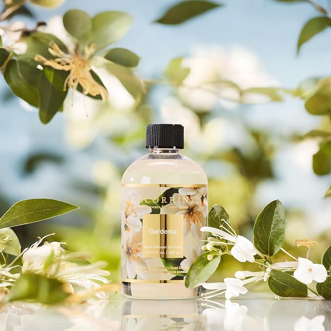 Reed Diffuser Refill Gardenia 10.14oz (300ml) with 8 Sticks - Premium Long-Lasting Floral Essential Oil, Home Fragrance for Bedroom, Bathroom Home Decor