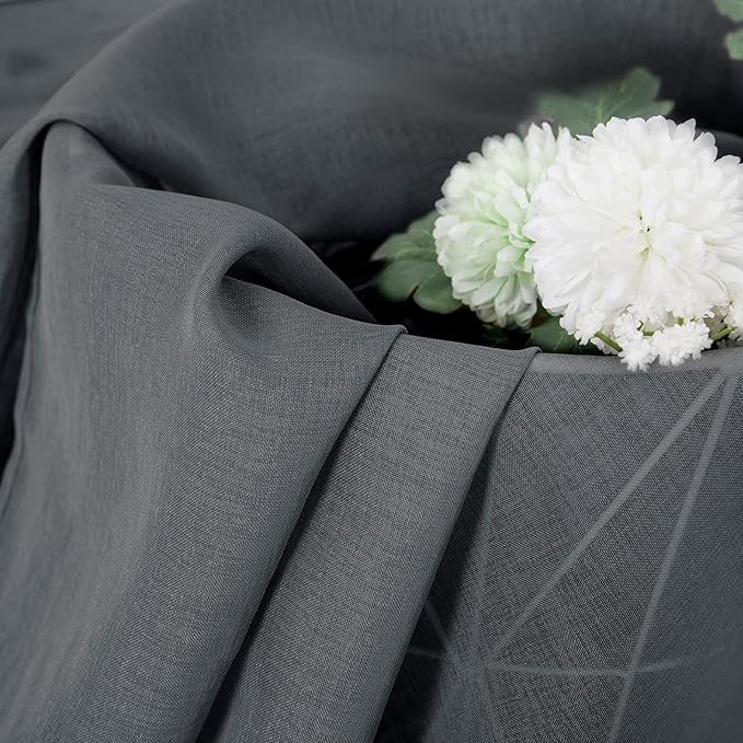 Tollpiz Sheer Curtains Linen Textured Living Room Curtain Sheers Light Filtering Rod Pocket Voile Curtains for Bedroom, 42 x 63 inches Long, Dark Grey, Set of 2 Panels