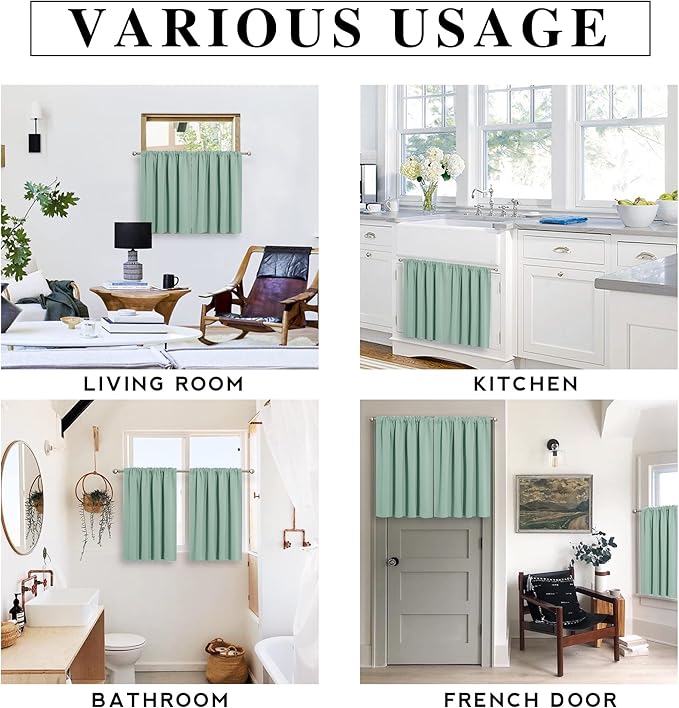 RYB HOME Bathroom Window Curtains - Super Soft Blackout Privacy Curtains for Baby Nursery Bedroom Basement Garege Workshop Kitchen Dining Living Room, W 29 x L 30, Aqua, 2 Pcs