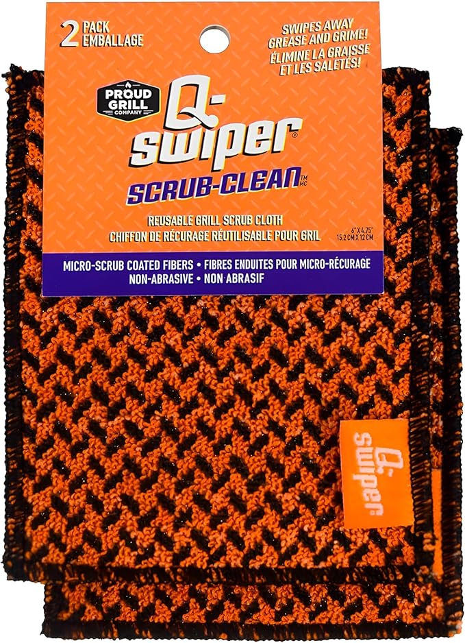 Proud Grill Q-Swiper Scrub-Clean Reusable Grill Cleaning Cloth - Non-Scratch Scrubbing Dish Cloths, Heavy Duty Micro-Coated Fiber Cloth, Multipurpose Kitchen Scrubber for Grills & Cookware - Pack of 2