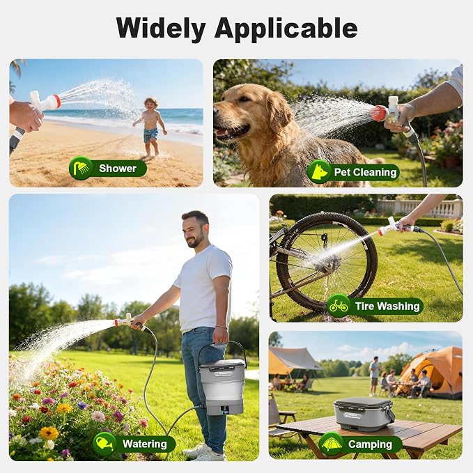 VAXMAY Portable Cordless Pressure Washer with 3.2 Gal Tank, Foldable Power Washer with 250PSI, 1.35GPM, 5 in 1 Nozzle, 3 Modes, 3H Runtime,16.4FT Hose, Portable Spray Washer for Car, Camping, Garden