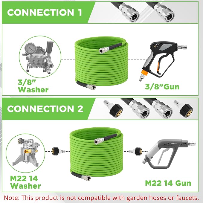 PWACCS Pressure Washer Hose 50 FT, 1/4" ID Steel Braided Kink Resistant Power Washer Hose with 3/8" Quick Connect Fittings - 4000 PSI High Pressure Washing Extension Hose