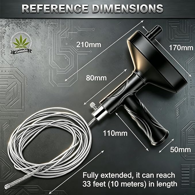 33 Ft Drain Auger Flexible Plumbing Snake Pipe Clog Remover Tool | Flexible steel cable clears hair & grease clogs, works for sink, tub, shower drains, DIY plumbing unclogging tool
