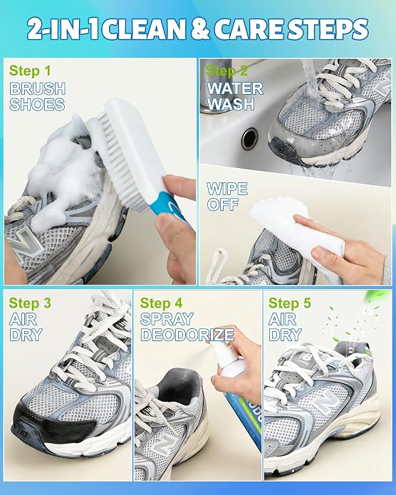 Jevvu Shoe Cleaner, Sneaker Cleaner Foam for Removing Stains and Dirt, Shoe Cleaning Kit for White Shoes