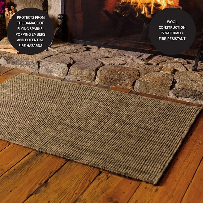 Plow & Hearth Dalton 2x3'6" Fireproof Hearth Rug | Mocha | Wool Blend Fireplace Mat | Hearth Rugs for Fireplaces Fire Resistant | Protect Hardwood Floor and Carpet from Sparks and Embers Wood Stove