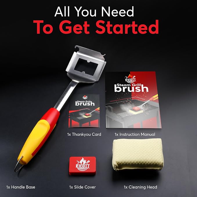 Grill Brush Bristle Free - Safe Grill Brush for Outdoor Grill, SteamWizards BBQ Grill Cleaner Brush Kit, Replaceable Head, Fire Resistant Grill Scraper Tool, Dishwasher Safe - Men/Dad