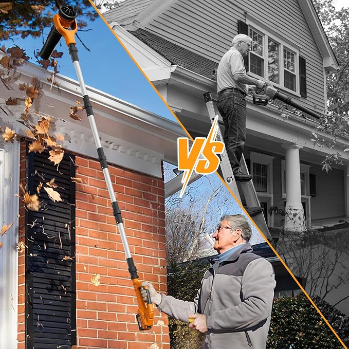 Alloyman Roof Gutter Cleaning from The Ground,40V Cordless Leaf Blowers | 55" extension pole, brushless motor,580CFM/180MPH,270° nozzle clean roof gutters safely from the ground with 2 batteries