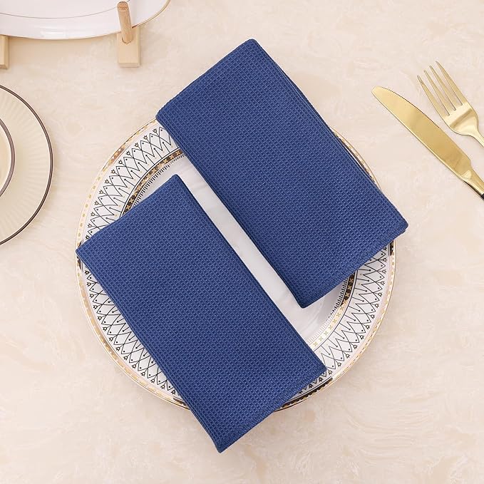 Homaxy 100% Cotton Waffle Weave Kitchen Towels - 4 Pack Soft and Absorbent Dish Towels - 16 x 26 Inches Quick Dry Hand Towels - Blue