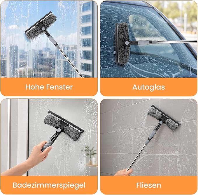 Window Squeegee, 2 in 1 Window Cleaning Kit, Window Cleaner Tool with Extension Pole, Window Squeegee for Outdoor Indoor Window