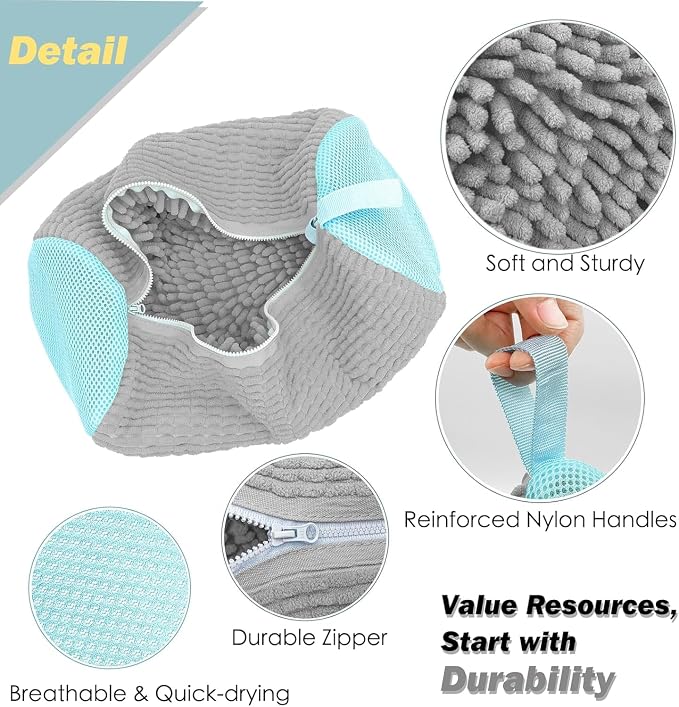 Shoe Washing Machine Bag,Laundry Shoe Bag for Washer and Dryer,Reusable Shoe Cleaning Bag for Sneakers,Tennis Shoes,With Self-locking Zipper, Microfiber Inside,Include Shoe Bag (Lite Grey - 1 Pack)