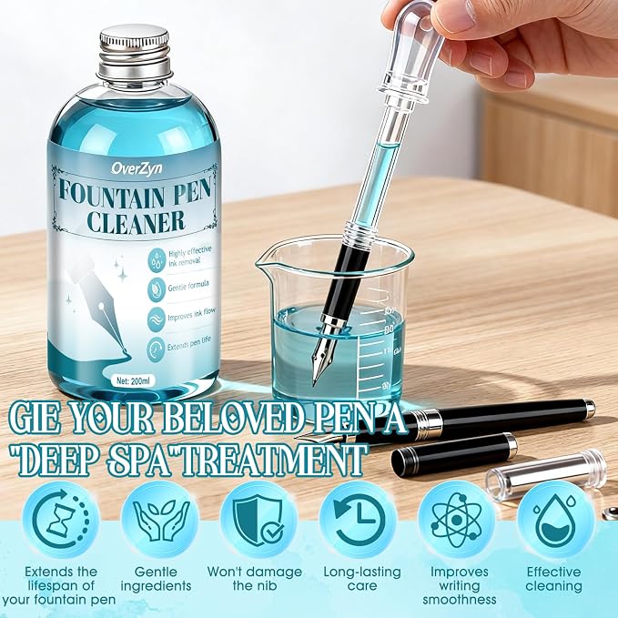 6.7Oz Fountain Pen Cleaner, Fountain Pen Cleaning Kit, Effective Cleaning | Fountain Pen Flush, It Won't Damage The Nib, is Suitable for Cleaning Fountain Pen Nibs and Extends the Life of the Pen