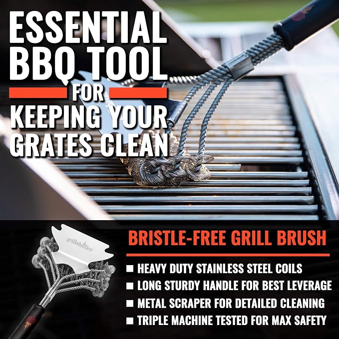 Grill Brush for Outdoor Grill - Safe Bristle Free BBQ Brush with Built-in Scraper – The Perfect Grilling Accessory for Cleaner Grilling | Safe Grill Cleaner | No Bristles | Easily Cleans Between the Grates